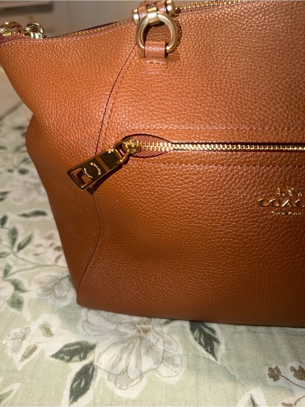 Coach Pebbled Leather Tote - Cognac